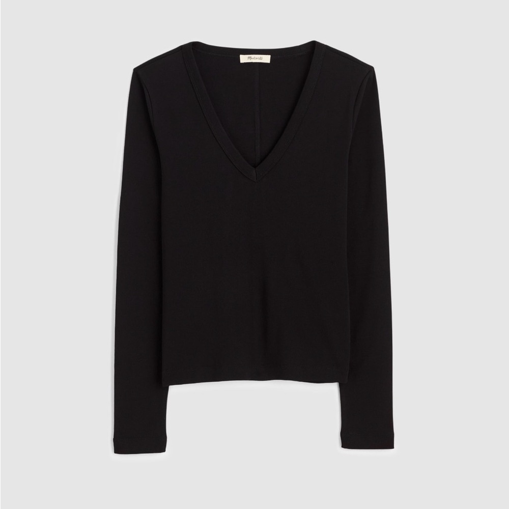 Madewell Black V-Neck Long Sleeve Knit Top